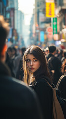 Lady in middle of crowded street