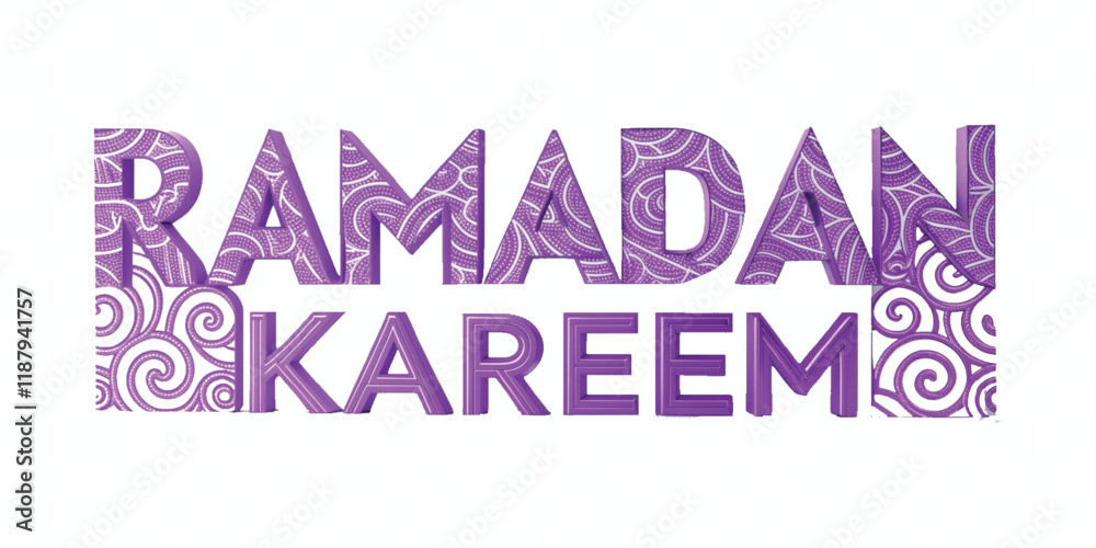 Fototapete abstract 3d ramadan kareem text made with different colour style isolated on white background