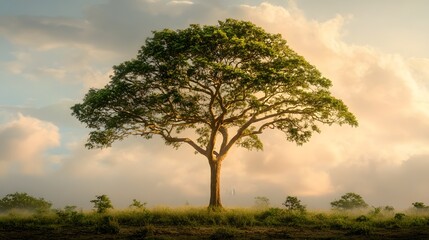 Fototapeta premium Majestic Tree Stands Alone Under a Cloudy Sky