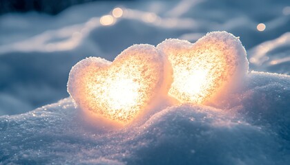 Fototapeta premium Elegant snow hearts radiating light, representing Valentine's purity