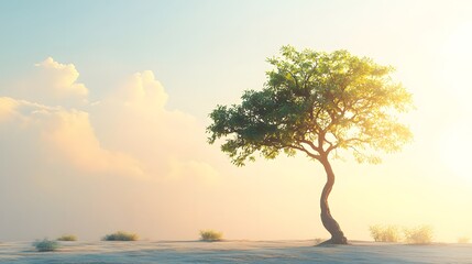 Solitary Tree Stands Against A Pastel Sky