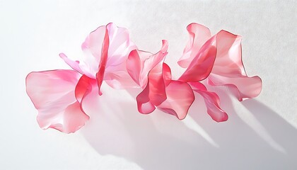Floating pink flower petals with soft shadows on a white background