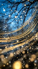 Golden Lights  Blue Night Abstract Background  Sparkle  Bokeh