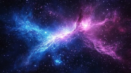 Stunning cosmic nebula display with vibrant purple and blue hues in deep space