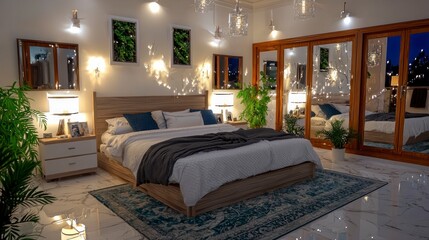 Modern Bedroom Interior Design  Cozy Nighttime Ambiance