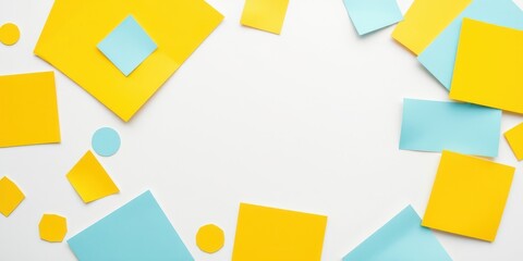 Abstract Geometric Composition of Yellow and Blue Shapes on a White Background