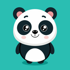Fototapeta premium Adorable cartoon panda bear against a teal background.