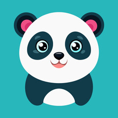 Fototapeta premium Adorable cartoon panda bear against a teal background.