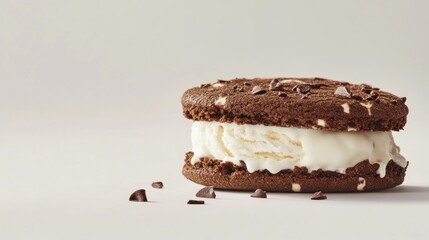 Chocolate chip cookie sandwich with vanilla ice cream.