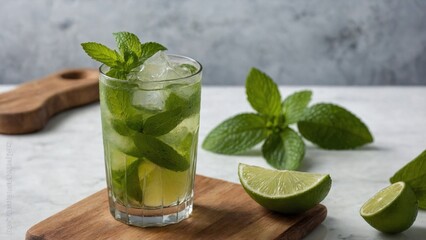 mojito cocktail: ice, lime, mint

