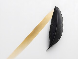 Elegant Black Feather with Gold Accent: Minimalist Art