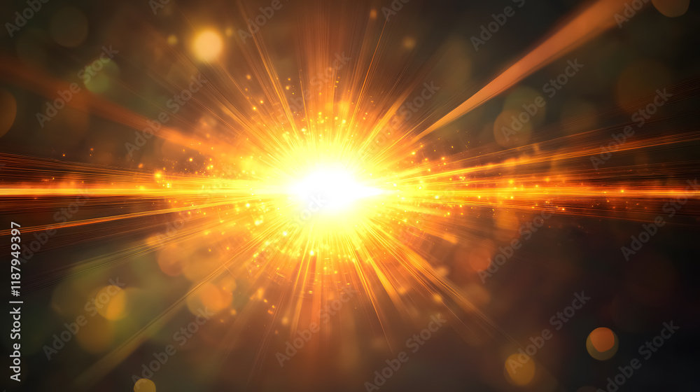 Wall mural glowing abstract sunburst with digital lens flare, allowing for color adjustments using layers