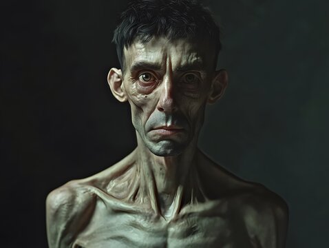 Emaciated Man: A Somber Portrait in Chiaroscuro