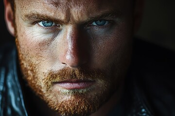 Obraz premium Intensely staring red-haired man with serious face.