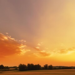 Golden Sunset Over Rural Landscape With Trees