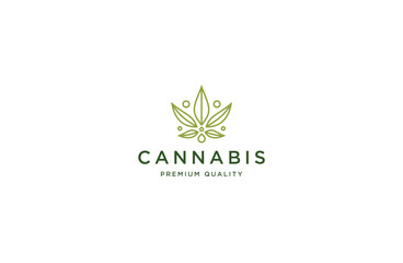 Cannabis line style logo icon design template flat vector
