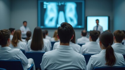 Fototapeta premium Medical Students Attending a Lecture in Modern Classroom Setting