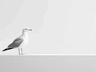Obraz premium A Seagull's Elegant Form: Capturing the Beauty of Its Glistening Feathers Against a Pristine White Background in a Striking Composition