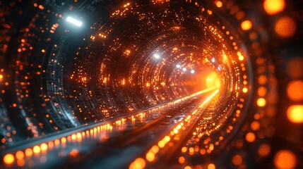 Obraz premium Futuristic tunnel with glowing lights and depth.