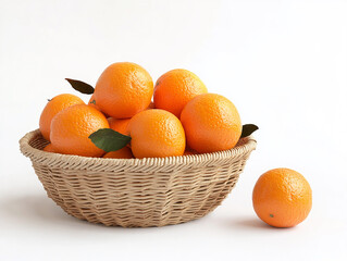 Beautifully displayed basket of oranges on a clean white surface symbolizing healthy snacks organic fruits vitamin C natural nutrition and the vibrant freshness of tropical citrus produce