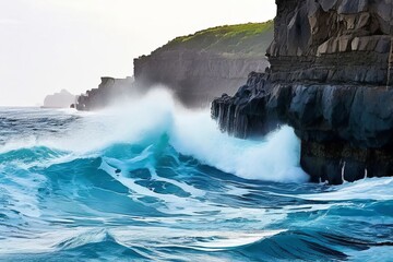 waves crashing against a rocky outcrop in the open ocean ecology