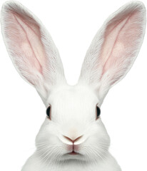 Obraz premium A white rabbit with large ears and expressive eyes staring directly at the viewer.