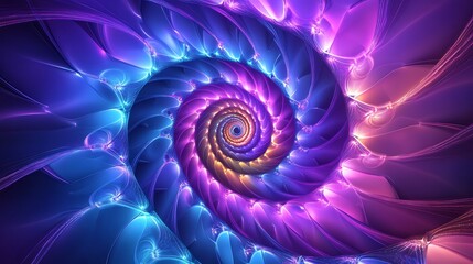 A vibrant neon tunnel with a spiraling design in shades of purple, blue, and pink.