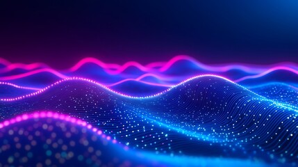 Obraz premium Abstract neon circuit patterns glowing on a deep blue and purple gradient.