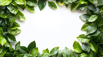 Fototapeta premium Lush Green Leaves Frame White Background