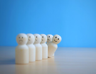 Smiling people with sad people. Positive thinking concept