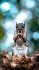 Adorable Squirrel Eating Nut  Park Background  Wildlife Photography