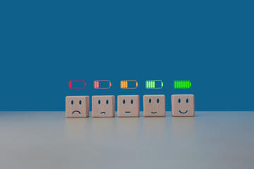Battery capacity level from low to high with mood from sad to happy
