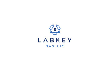 Lab potion key line style logo icon design template flat vector