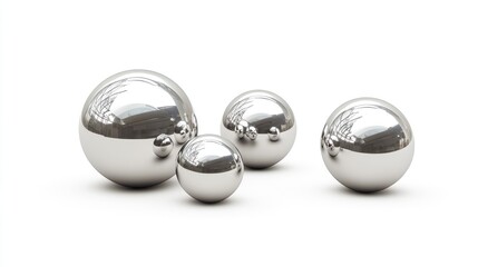 Four chrome spheres of varying sizes on white background.