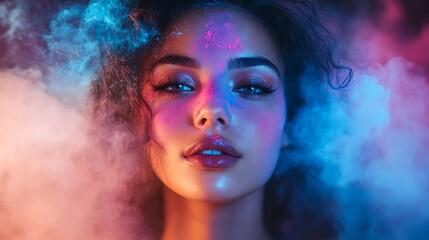 Captivating portrait of a woman in colorful smoke studio photography artistic