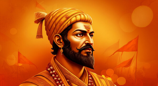 Side Portrait of Shivaji Maharaj in Royal Attire