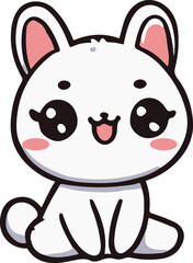 Happy bunny, and a cheerful fox, with happy smiling face expression. Cute kawaii animals, kids flat vector illustration