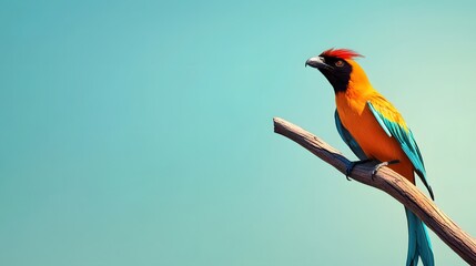 Obraz premium Vibrant Orange and Blue Bird Perched on Branch