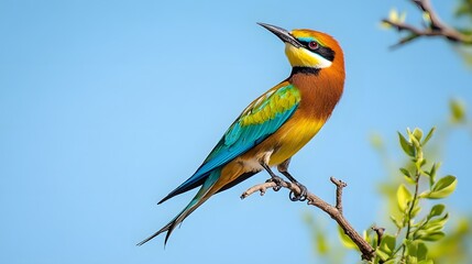 Obraz premium Vibrant Rainbow Bee Eater Perched on Branch