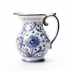 Blue and White Ceramic Pitcher Floral Design Tableware