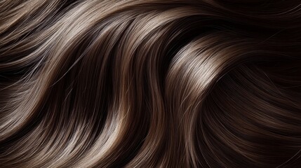Fototapeta premium Beautiful model girl with Brown hair strand,silky healthy chestnut wavy hair strand,hair wavy ribbon, with smooth,Keratin straightening,Treatment,straight long hair,procedures,Smooth hairstyle.