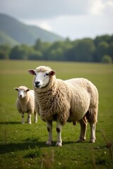 Flock of Shetland Sheep standing upright from profile, blue merle, shetland breed