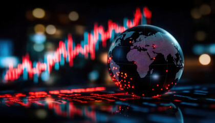 Global economy trends illustrated on a digital globe.
