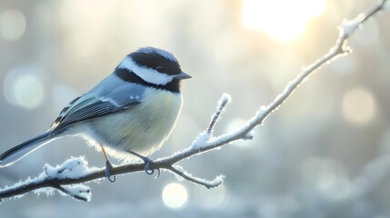 Winter Songbird Perched on a Snowy Branch
