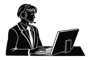 Side view of a call center agent vector style silhouette