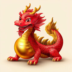 Fototapeta premium Majestic Red Dragon with Golden Accents: A Symbol of Power and Luck