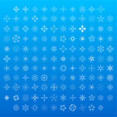 Set White Colleciton Line Snowflake Winter Decoration Elements Vector Design Style