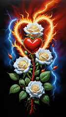 Naklejka premium Abstraktion Rose und das feurige Herz 9х16. Hintergrund für das Design 2.