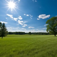 Fototapeta premium Sunny Day in a Green Field with Trees