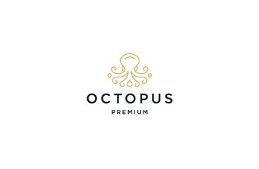 Octopus with line art style logo icon design template flat vector